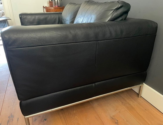 Image 1 of Zwart lederen vintage IKEA bank 