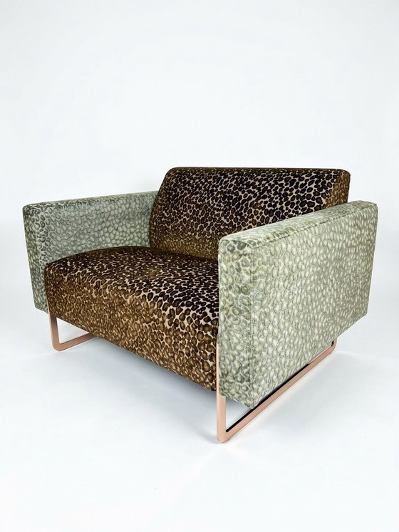 Artifort Mare loveseat stampa leopardata marrone verde appena rivestito, Divani 2 posti, Cromo, Velluto (foto 3 di 6)