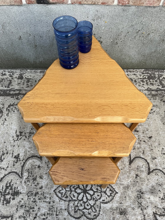 Image 1 of Mini set de tables gigognes en chêne clair vintage brutaliste
