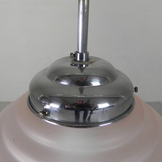 Image 1 of Lampada a sospensione Art Déco con paralume in vetro rosa, anni '30