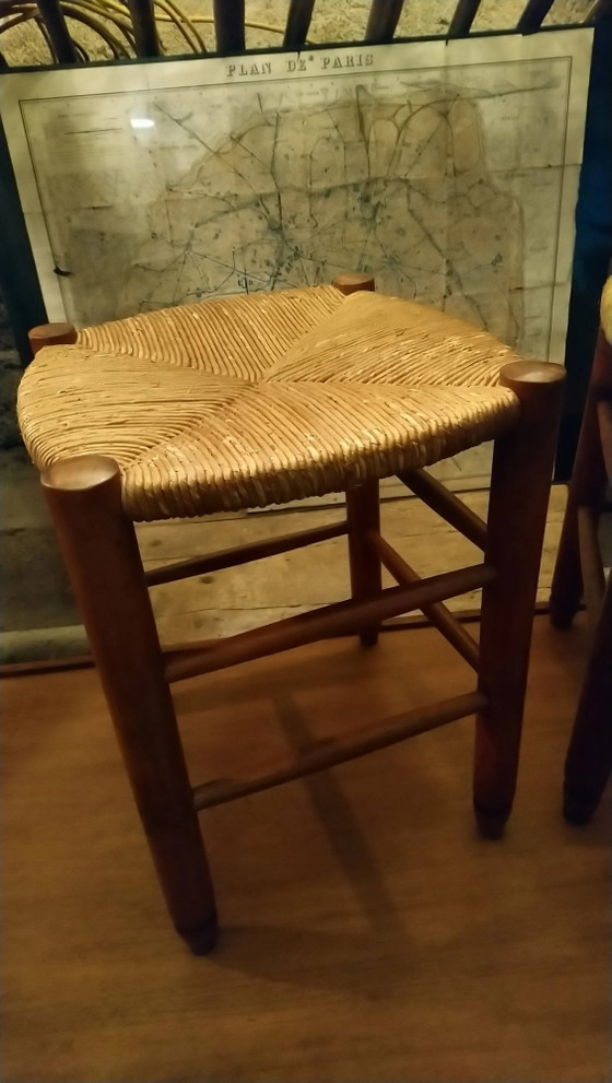 Pair of beech stools with straw seats – Wood, Vintage (photo 3 of 16)