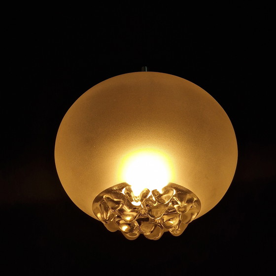 Image 1 of Vintage Peill & Putzler Pendant Lamp - Frosted and Transparent Glass - 1970s - Ø 22 cm.