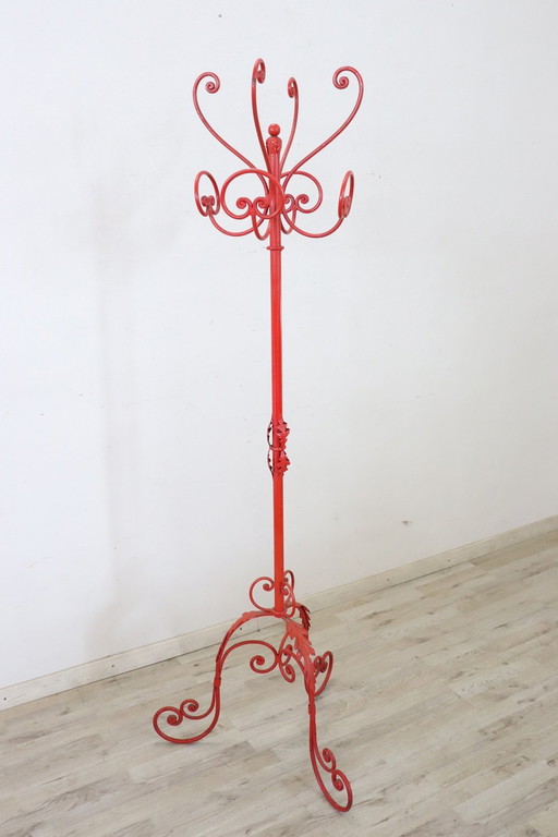 Red Lacquered Iron Coat Rack