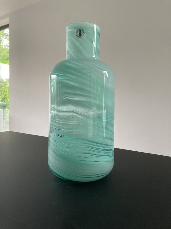 Image 1 of Mouth-blown vase in turquoise by Iina Vuorivirta
