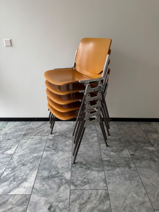 Image 1 of Ensemble de 5 chaises vintage Castelli Giancarlo Piretti DSC 106 avec assises en bois, années 1960/70