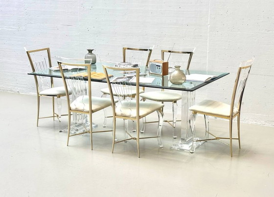 Image 1 of Glass table with acrylic glass column legs by FABIANART from Rome, Italy, 1980s