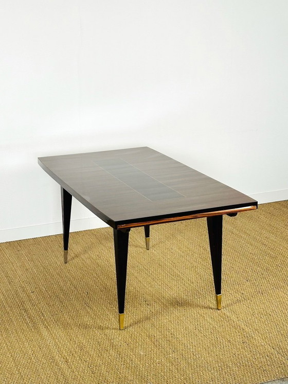 Image 1 of Uitschuifbare eettafel in Art Deco-stijl, gemaakt van Macassar-ebbenhout, 1940.