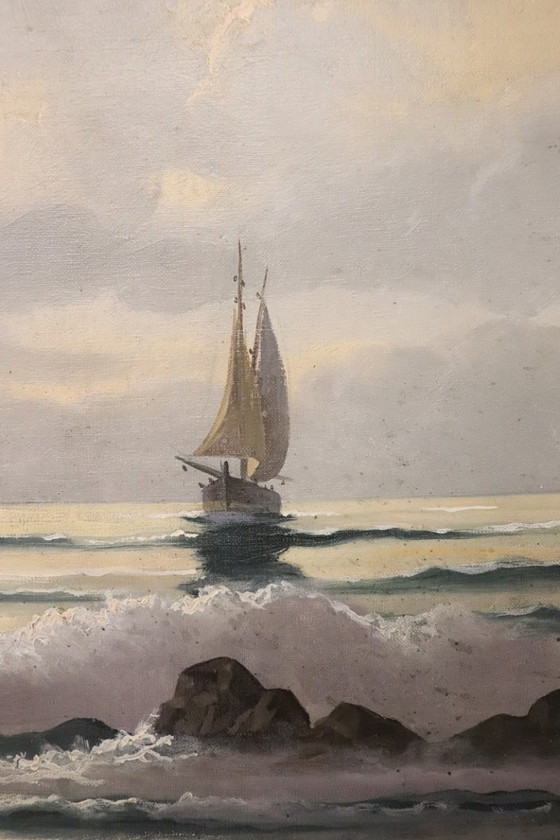 Image 1 of Olieverfschilderij op canvas gesigneerd L. Boulnois, Zeegezicht