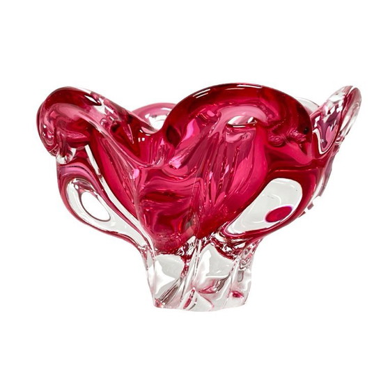 Image 1 of Chřibská pink glass plate, Josef Hospodka, Bohemia vintage, 1960s