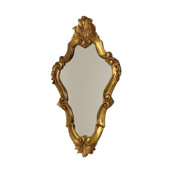 Image 1 of Espejo antiguo estilo barroco con remate, clásico dorado, Francia, 62 cm.