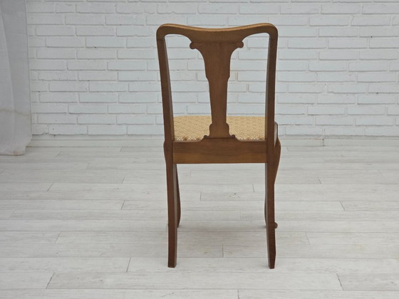 Image 1 of 1930s, set of 6 Danish vintage chairs, furniture velour, oak wood, reupholstered.