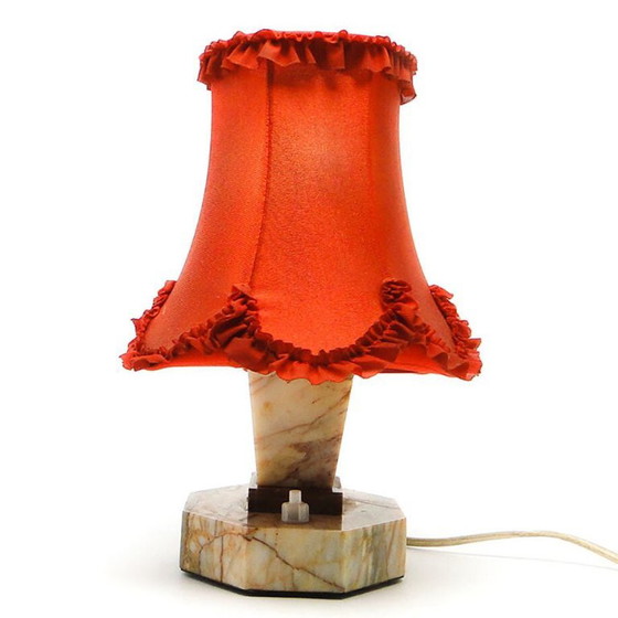 Art Deco Stone Table Lamp, Czechoslovakia, 1930s – Kámen Praha, Textile (photo 12 of 12)