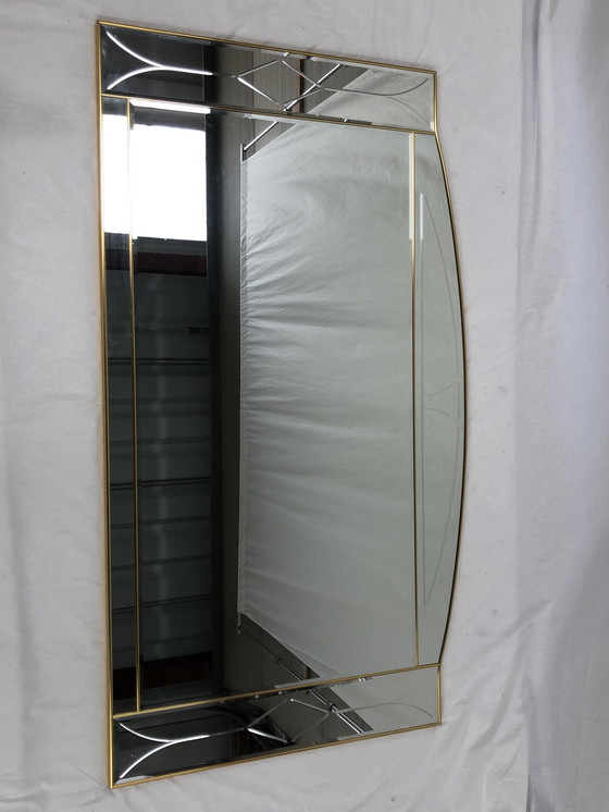 Image 1 of Large faceted mirror framed in brass