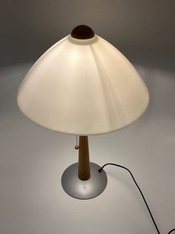 Large Modernist Opaline and Wood Table Lamp Massive, Metal, White (photo 2 of 12)