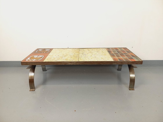 Image 1 of Vintage coffee table by Jean Gregorieff for Roche Bobois in ceramic and steel from the 60s and 70s