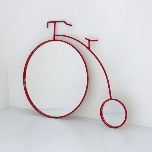 Miroir de bicyclette rouge en métal, années 1980