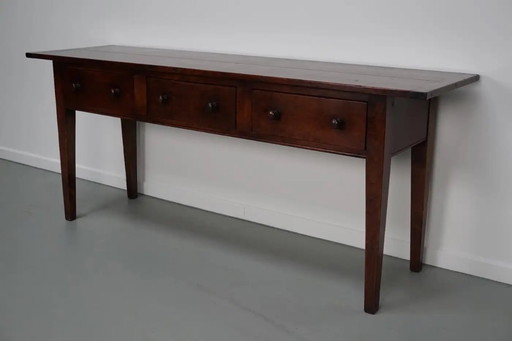 Vintage English rustic cherry wood farmhouse side table, 1950s