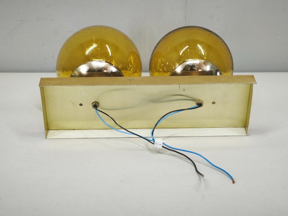 1970s Space Age Amber Glass Double Wall Lamp, Kamenický Šenov – Wall lights, Brass (photo 9 of 14)