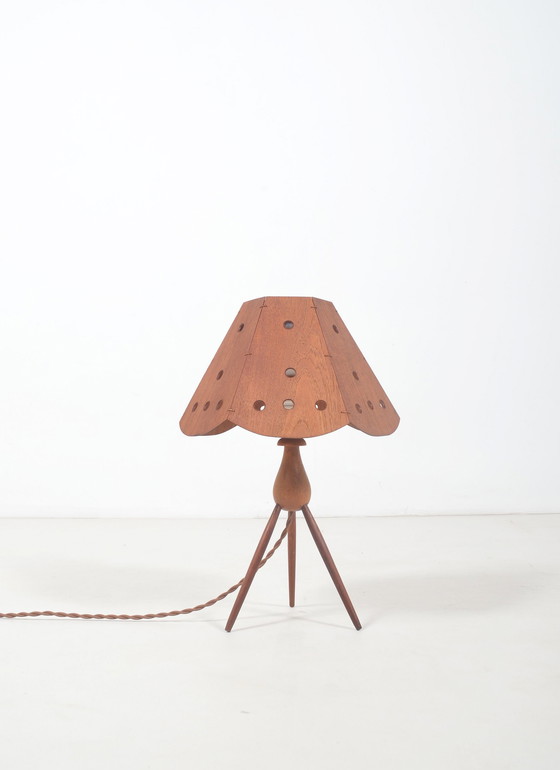 Image 1 of Danish Table Lamp on Tripod in Teak, 1960s