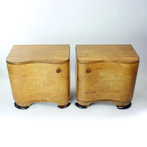 Set of Art Deco Bedside Tables in Walnut, Czechoslovakia 1940s