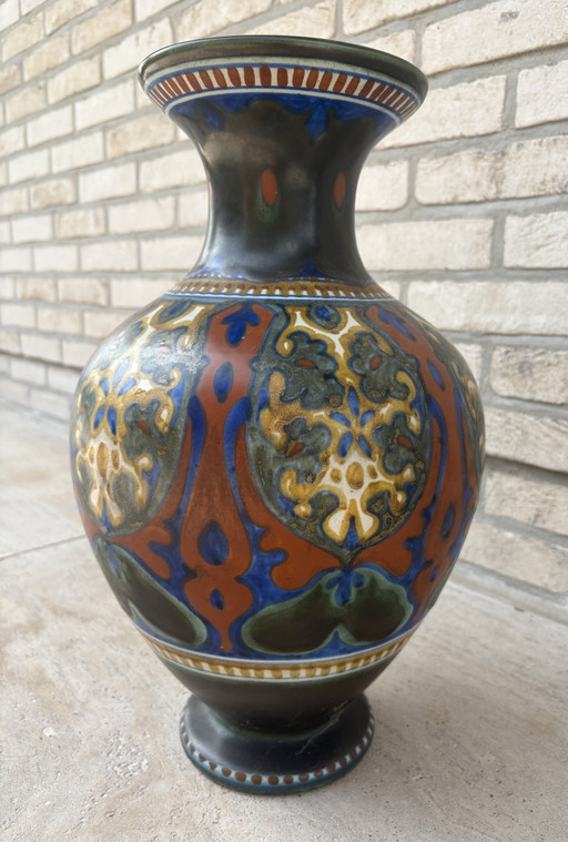 Jarrón antiguo grande de Holanda Meridional, pintado a mano - pieza única
