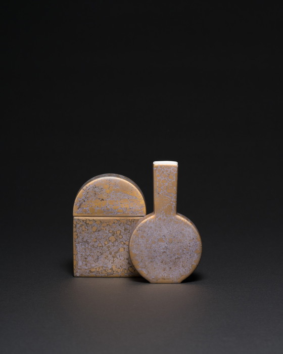 Image 1 of Vase et boîte à couvercle vintage Helmut Drexler Rosenthal en porcelaine allemande Goldfeuer