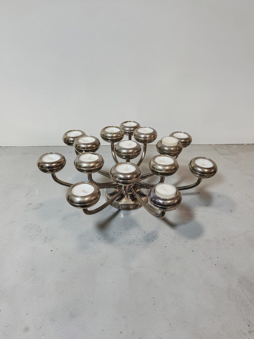 Bougeoir Dream Designer Fink, porte-bougie chauffe-plat SHORTLIGHT, 15 flammes, plaqué argent