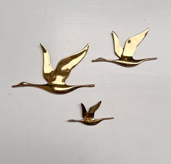 Image 1 of Vintage brass wall birds from the 1960s