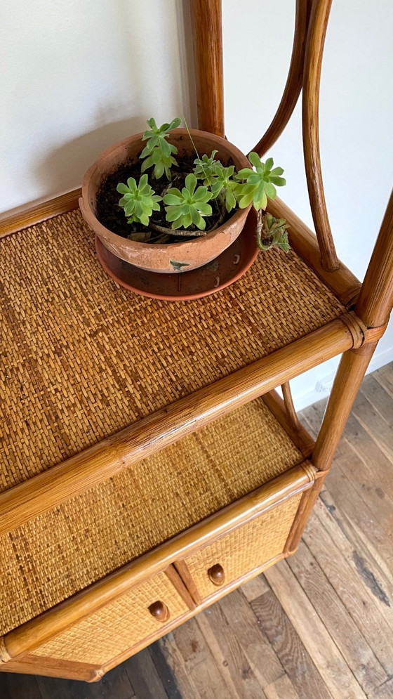 Image 1 of Vintage Wicker and Rattan Shelf