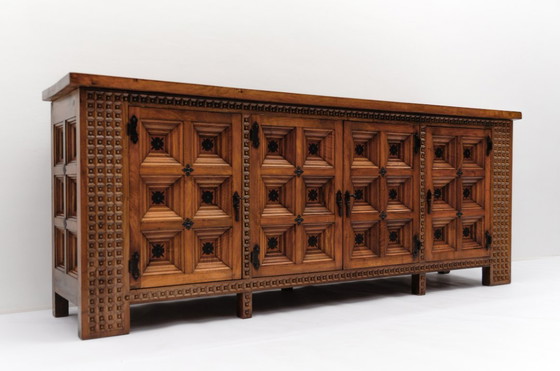 Image 1 of Large Solid Brutalist Rustic 3D Sideboard, 1960s
