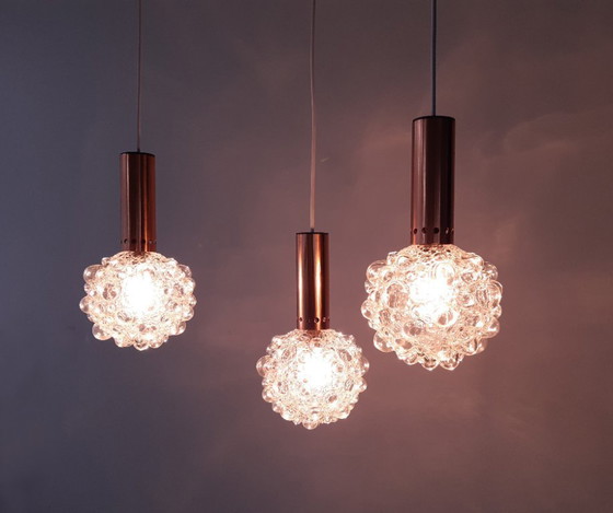 Image 1 of 1 of 3 Helena Tynell vintage bubble glass pendant lamps, timeless mcm glass pendant lamp