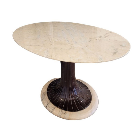 Image 1 of Vintage mahogany wood table and an oval Calacatta marble top by Vittorio Dassi, Italy