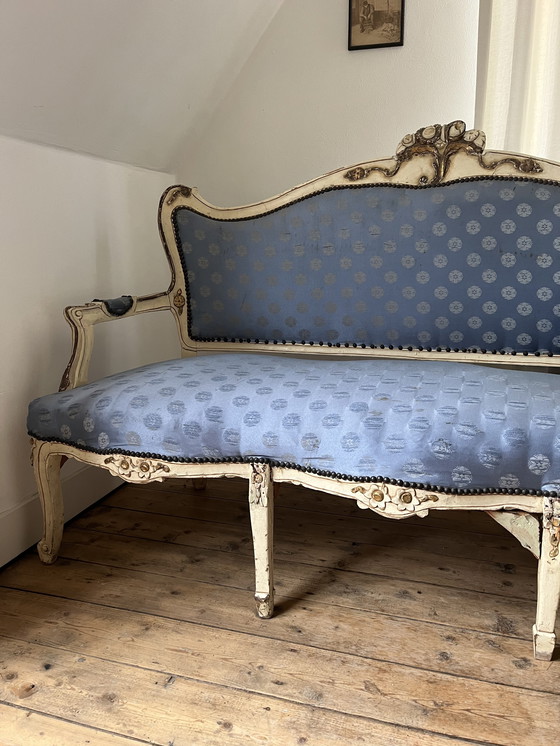 Image 1 of Hermoso banco Luis XV de estilo barroco clásico antiguo de madera tallada