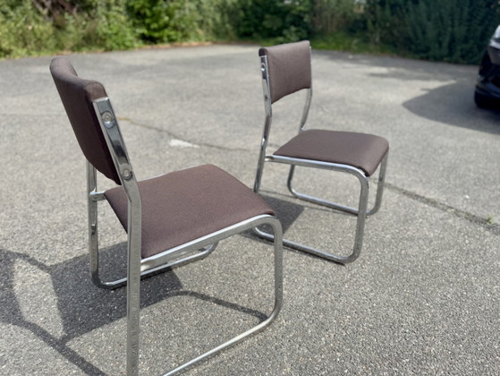 Set di due sedie cromate Space Age vintage anni '70 – Sedie da pranzo, Textile, Chrome (photo 5 of 6)