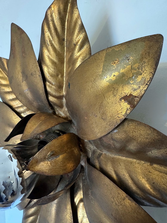 Image 1 of 1970s gold flower wall sconce
