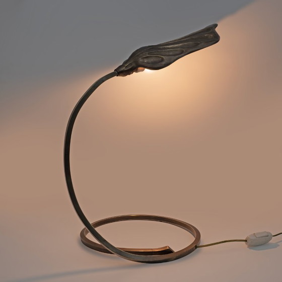Image 1 of Tommaso Barbi Mid-century Modern Brass Leaf Table Lamp by Bottega Gadda, 1960s