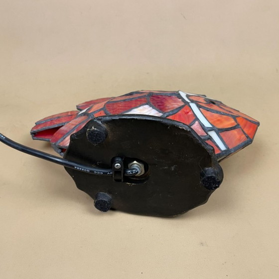 Image 1 of Tiffany Style Clown Fish Lamp Light Bedside Table Patterned Glass Shade Metal Base Brass Antique Pattern Vintage Lampshade Multi