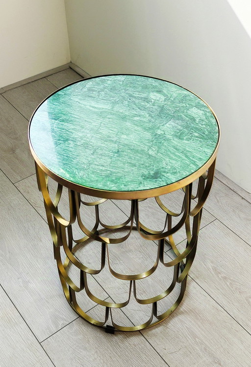 Green Marble Gold Vintage Side Table