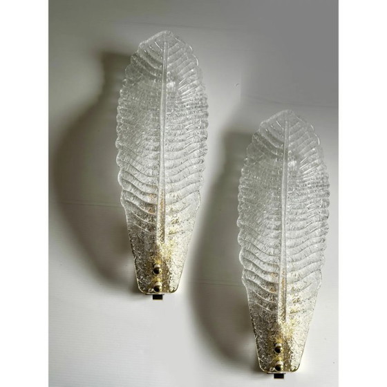 Image 1 of Moderne Italiaanse luxe messing wandlamp met Murano glas met strass steentjes, vlakke montage – set van 4 stuks