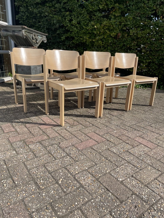 6 Casala Dining chairs from the 70s, white-grey stained – Wood (photo 2 of 11)