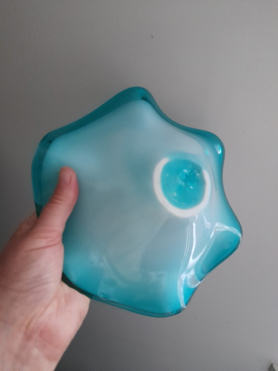 Image 1 of Vintage turquoise glazen lege zak