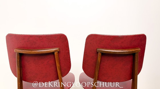 2x Vintage Rood Leren Eetkamerstoelen – Wood, Leather (photo 4 of 5)