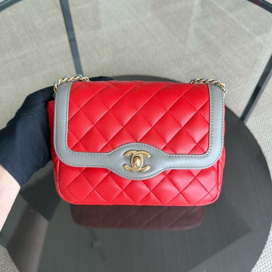 Image 1 of Chanel Seasonal Flap Two-Tone Quilted Lambskin Red Grey GHW No 23