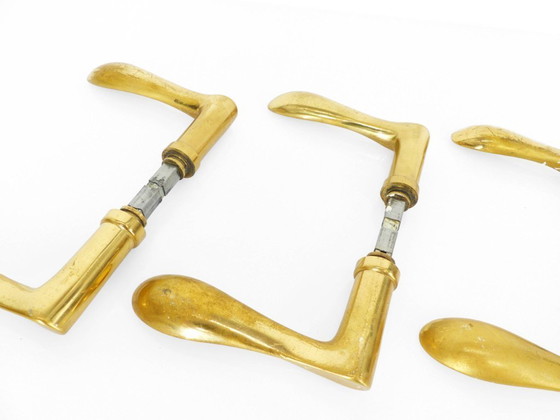 Image 1 of Set di 4 coppie di maniglie per porte in ottone massiccio del 1960 circa
