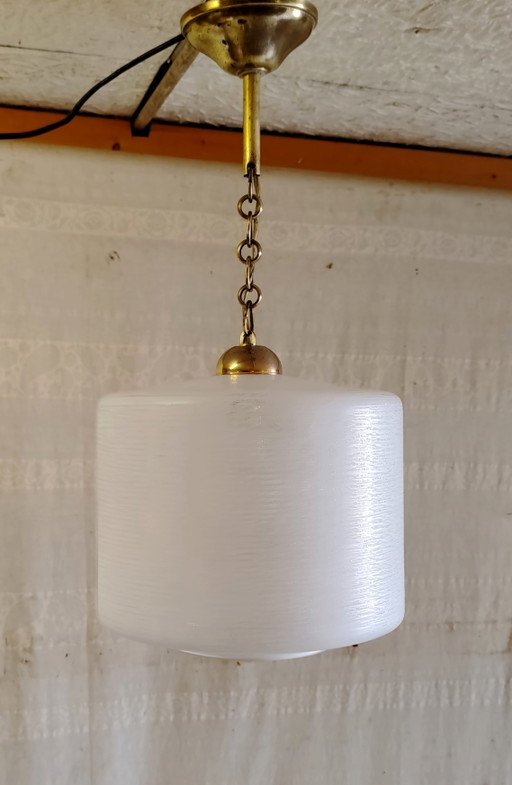 Suspension Vintage en Laiton et Verre - Mid. XXeme – hanglampen, Glass (photo 2 of 8)