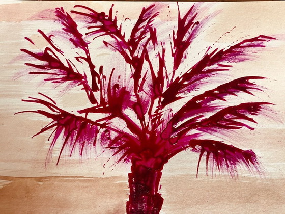 Image 1 of Acuarela firmada de un paisaje egipcio "Crepúsculo en el Nilo"