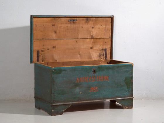 Baule antico con patina verde turchese (Anno 1935) #10 – Armadi contenitori (photo 12 of 30)