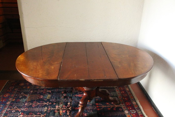 Tavolo da pranzo Biedermeier con quattro sedie, Legno di mogano, Onbekend, Set da pranzo, Tessile, Marrone (foto 6 di 6)
