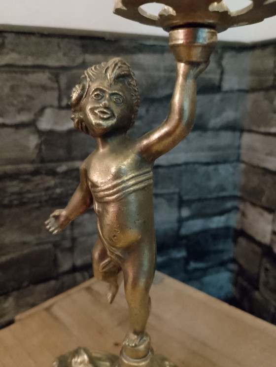 Image 1 of Baroque style candelabra in solid brass with cherub and putti design, 5 lights, Louis XV style