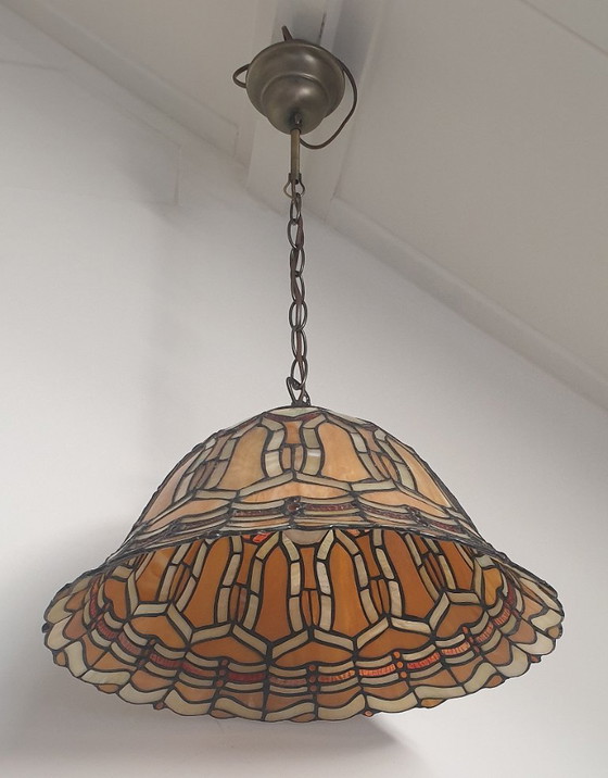 Grande lampada a sospensione in vetro colorato/Tiffany, Belgio – Massive, Lampade a sospensione, Glass (photo 23 of 35)